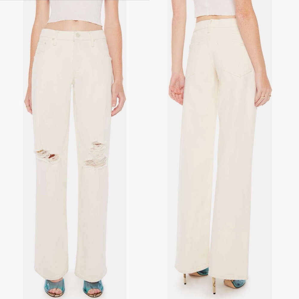 MOTHER SUPERIOR The Down Low Spinner Heel Ripped Low Rise Wide Leg Jeans NEW